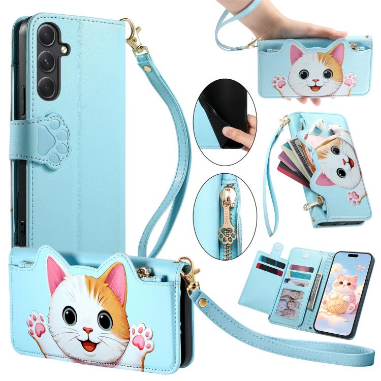 Portafoglio a forma di gatto con cerniera in ecopelle per Galaxy A36, S25, S24