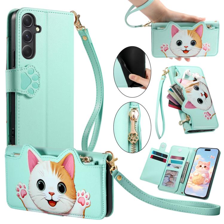 Portafoglio a forma di gatto con cerniera in ecopelle per Galaxy A36, S25, S24