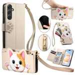Portafoglio a forma di gatto con cerniera in ecopelle per Galaxy A36, S25, S24