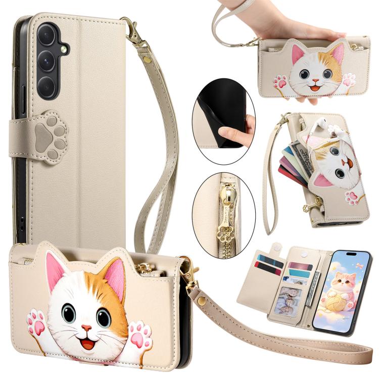 Portafoglio a forma di gatto con cerniera in ecopelle per Galaxy A36, S25, S24