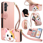 Portafoglio a forma di gatto con cerniera in ecopelle per Galaxy A36, S25, S24