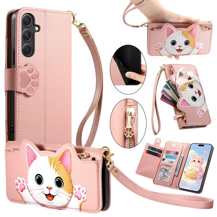 Portafoglio a forma di gatto con cerniera in ecopelle per Galaxy A36, S25, S24