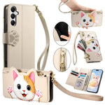 Portafoglio a forma di gatto con cerniera in ecopelle per Galaxy A27 5G, S25 FE