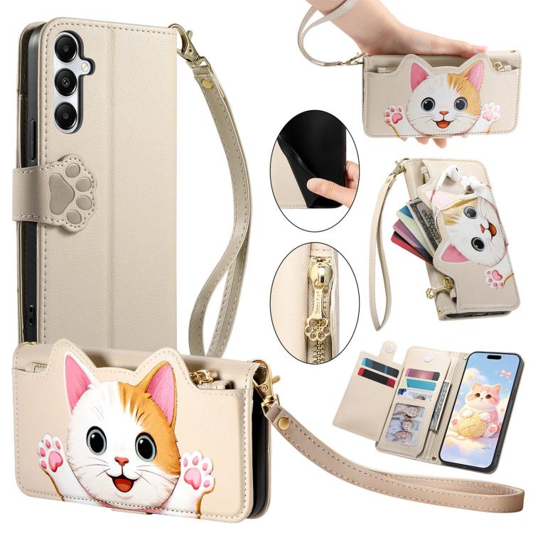 Portafoglio a forma di gatto con cerniera in ecopelle per Galaxy A27 5G, S25 FE
