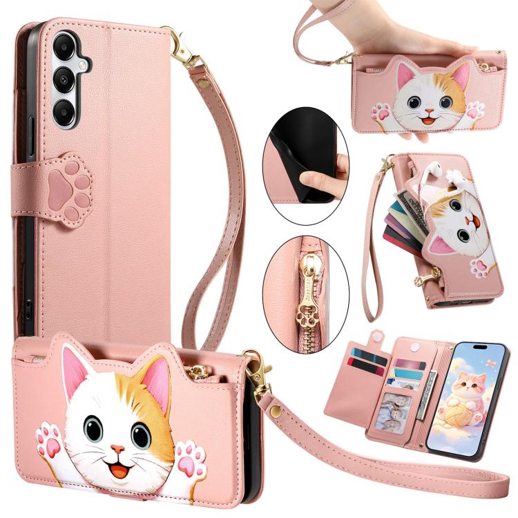 Portafoglio a forma di gatto con cerniera in ecopelle per Galaxy A27 5G, S25 FE