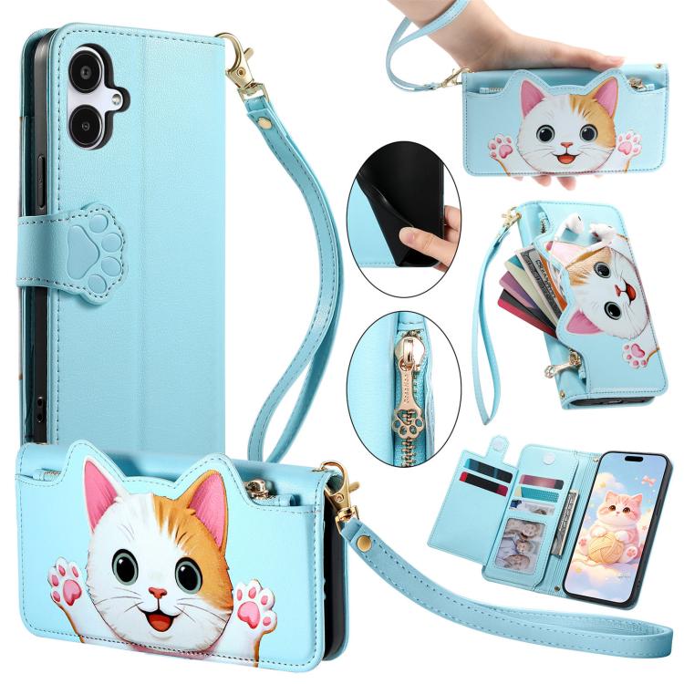 Portafoglio a forma di gatto con cerniera in ecopelle per Galaxy A27 5G, S25 FE
