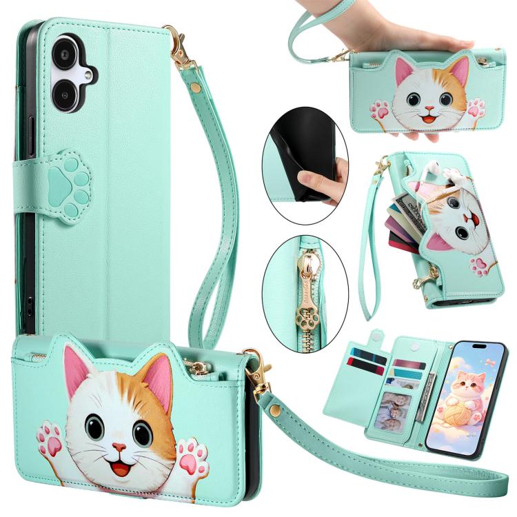 Portafoglio a forma di gatto con cerniera in ecopelle per Galaxy A27 5G, S25 FE