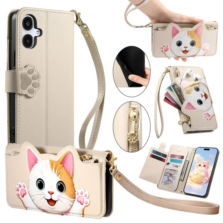 Portafoglio a forma di gatto con cerniera in ecopelle per Galaxy A27 5G, S25 FE