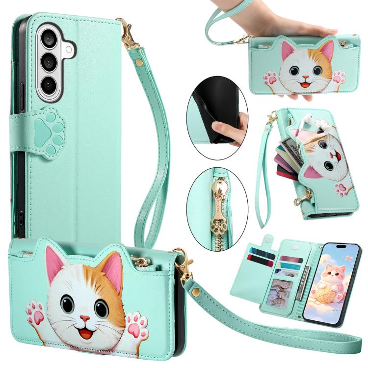 Portafoglio a forma di gatto con cerniera in ecopelle per Galaxy A27 5G, S25 FE