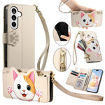 Portafoglio a forma di gatto con cerniera in ecopelle per Galaxy A27 5G, S25 FE