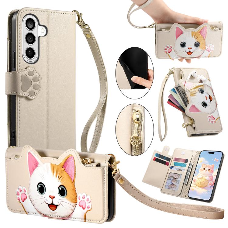 Portafoglio a forma di gatto con cerniera in ecopelle per Galaxy A27 5G, S25 FE