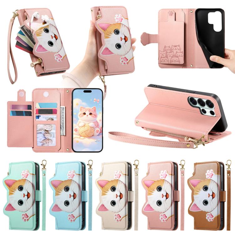 Portafoglio a forma di gatto con cerniera per Galaxy Note 20 Ultra, Note 20, S20
