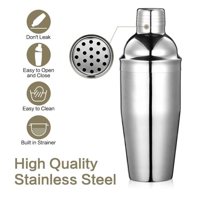 Set cocktail acciaio inox shaker 750 ml 7 pezzi