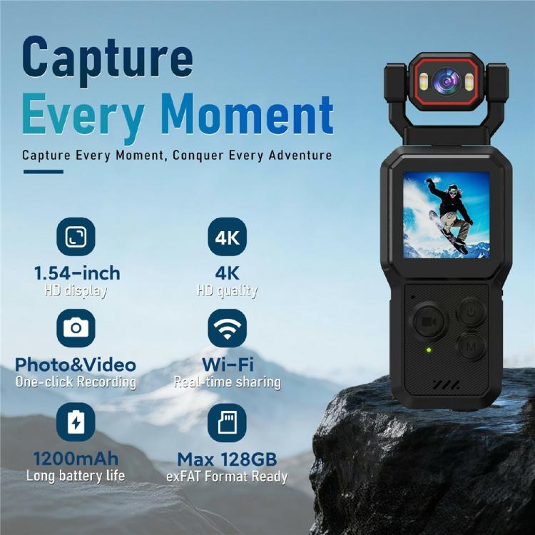 Videocamera D1 4K HD con registrazione Wi-Fi e Bluetooth, schermo HD da 1,54 pollici, portatile e maneggevole., D1