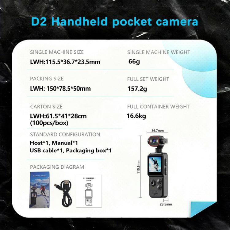 Videocamera sportiva D2 4K con obiettivo girevole e Wi-Fi - immagine 8