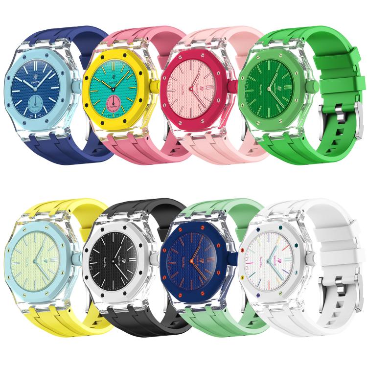 Cassa plastica trasparente con cinturino in silicone per Swatch R