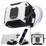 Custodia per auricolari con clip magnetica e moschettone a forma di armatura