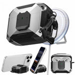 Custodia per auricolari con clip magnetica e moschettone a forma di armatura