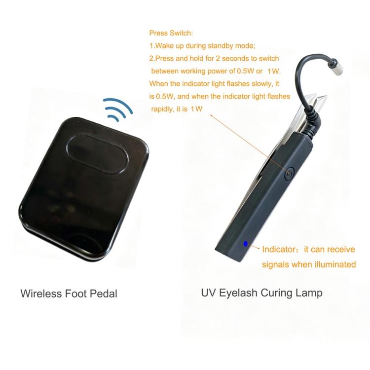 AL93 Lampada UV wireless da 1W per la polimerizzazione delle ciglia con pedale, ideale per extension ciglia., US Plug, EU Plug, UK Plug, AU Plug