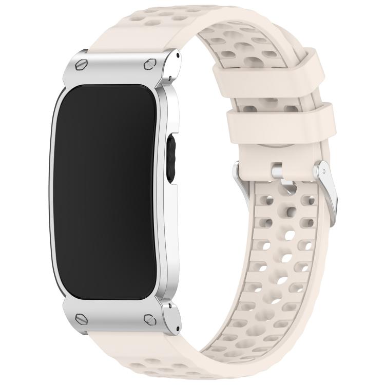 Cassa in metallo, cinturino ibrido traspirante in silicone perforato., For Garmin CIRQA Smart Band