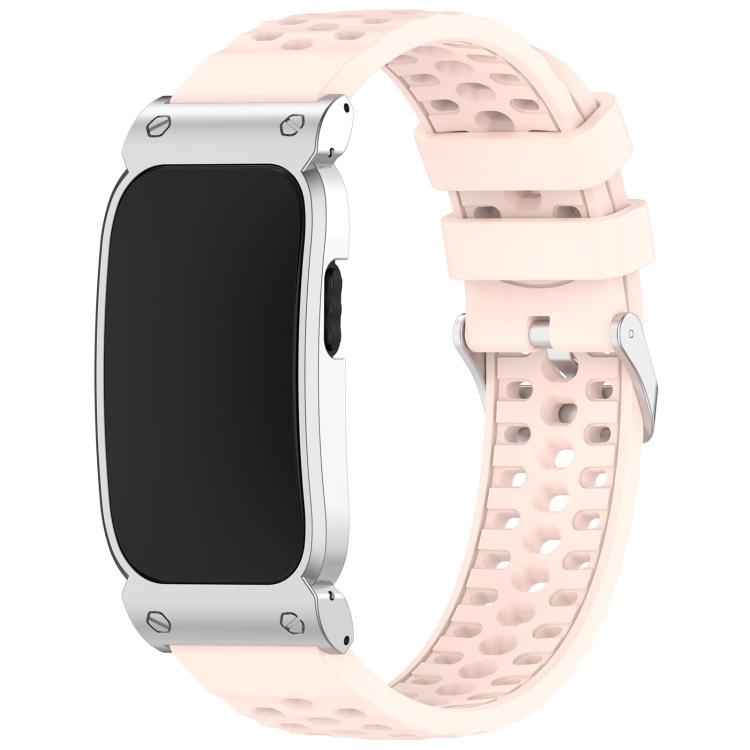 Cassa in metallo, cinturino ibrido traspirante in silicone perforato., For Garmin CIRQA Smart Band