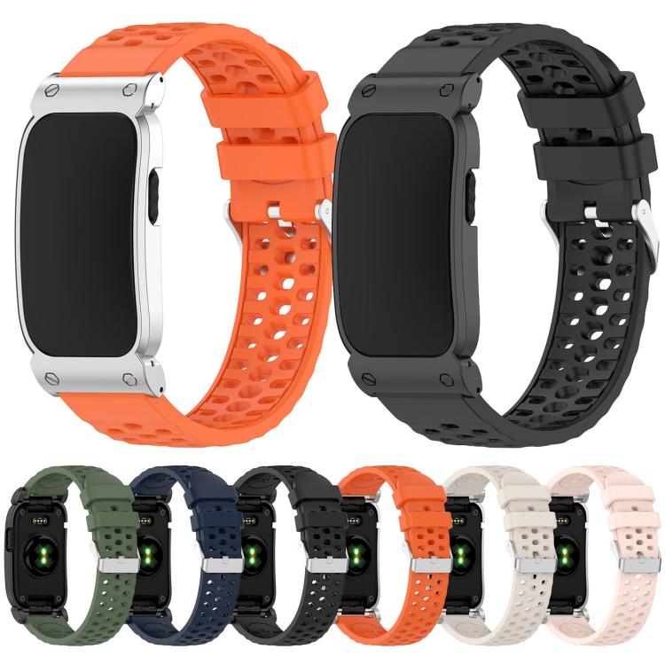Cassa in metallo, cinturino ibrido traspirante in silicone perforato., For Garmin CIRQA Smart Band