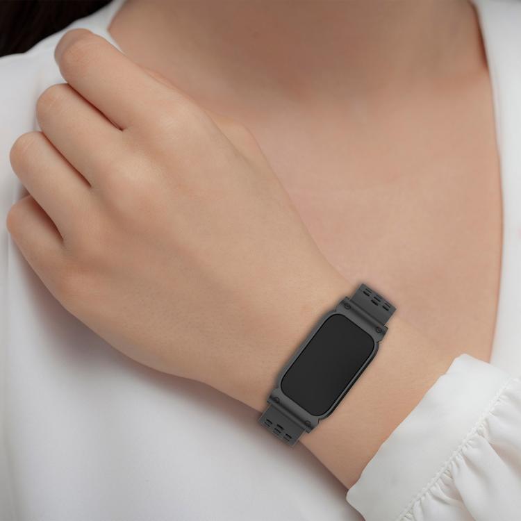 Cassa in metallo, cinturino ibrido traspirante in silicone perforato., For Garmin CIRQA Smart Band