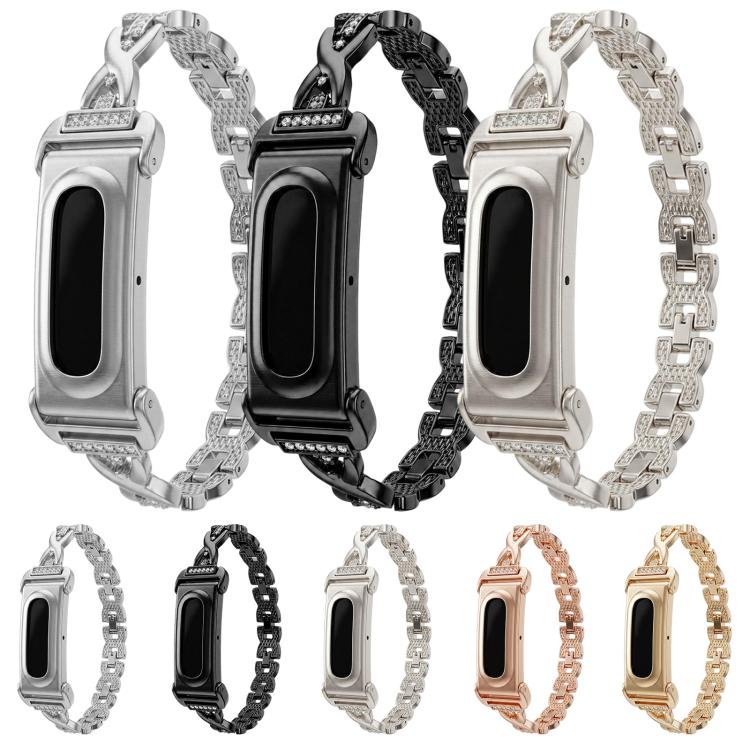 Cassa in metallo, cinturino in lega di zinco con strass intrecciati integrati e cassa in metallo., For Google Fitbit Air