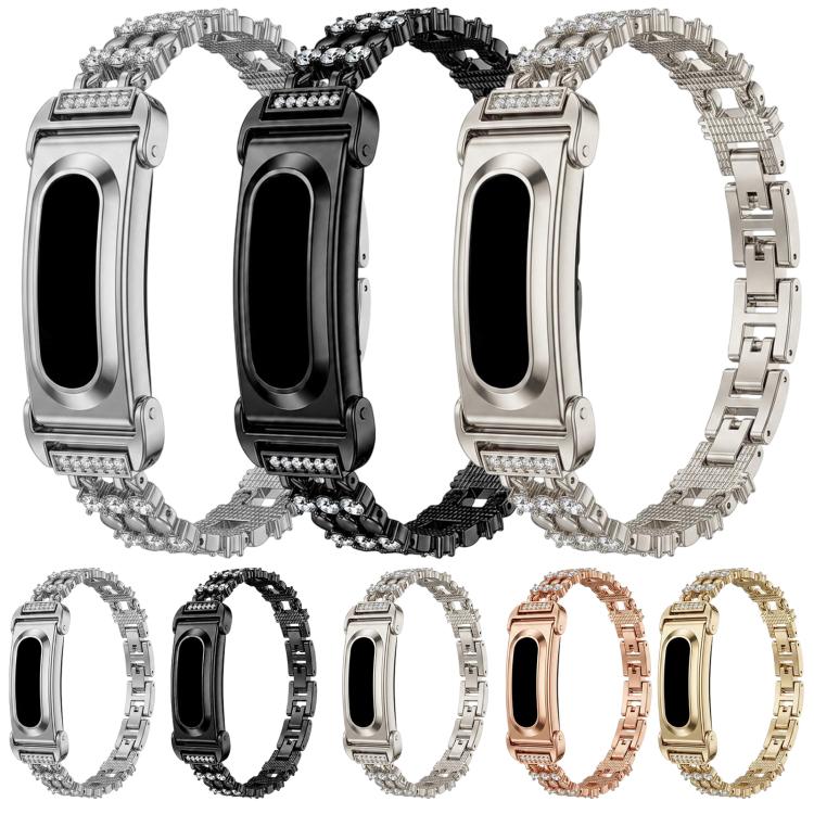 Cassa in metallo, cinturino in lega di zinco con strass a stella integrati e lacci integrati., For Google Fitbit Air