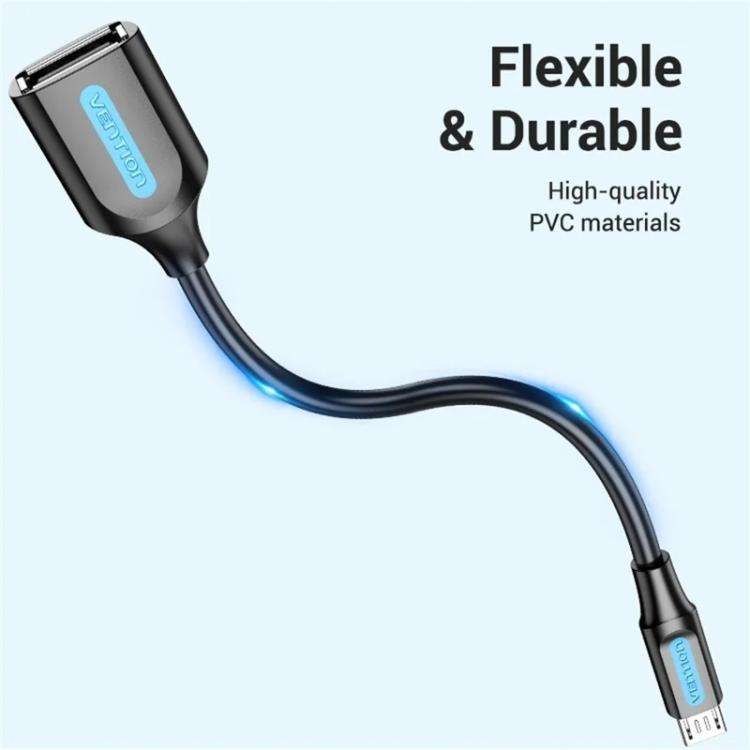 VENTION CCU Series USB 2.0 Micro-B Male to USB-A Female OTG Adapter 0.15m Round PVC Data Cable, Micro-B M to USB-A F