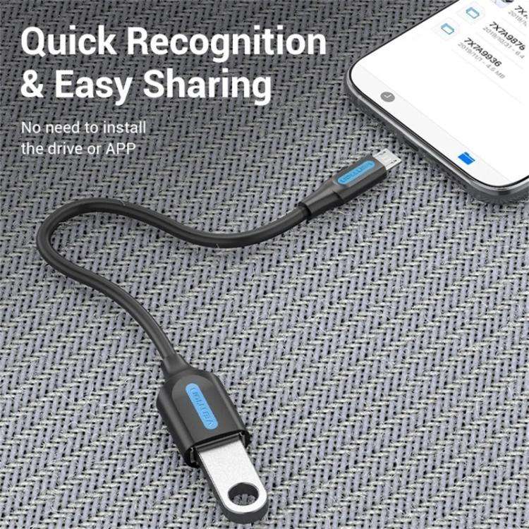 VENTION CCU Series USB 2.0 Micro-B Male to USB-A Female OTG Adapter 0.15m Round PVC Data Cable, Micro-B M to USB-A F