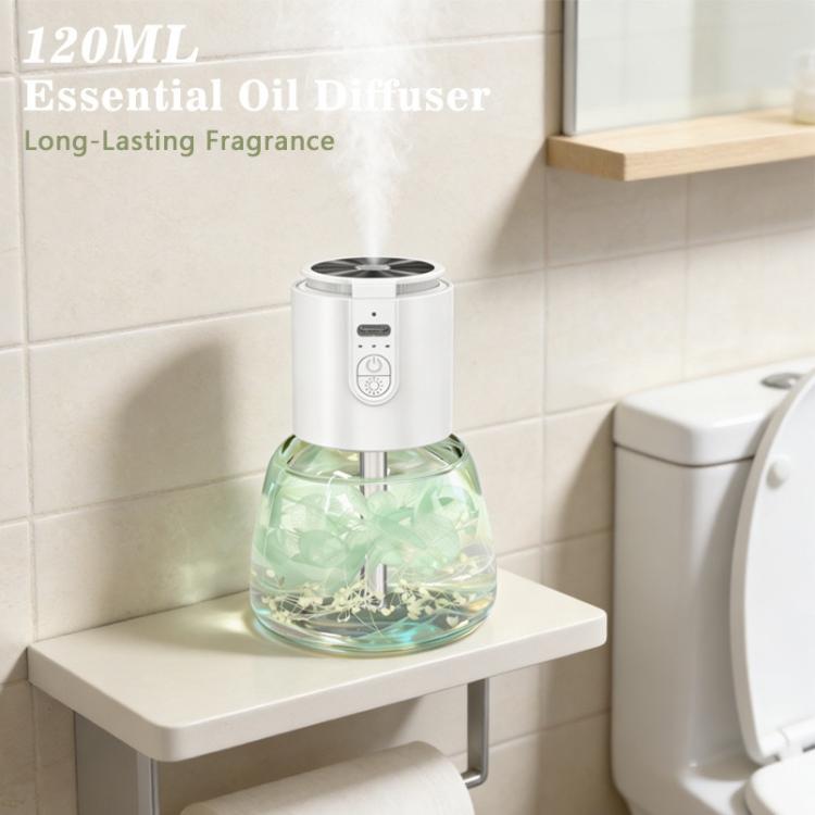 Diffusore di aromi senza acqua da 120 ml con oli essenziali, 3 modalità di nebulizzazione intermittente, batteria da 500 mAh e spegnimento automatico dopo 8 ore., White Purple, White Green, Black