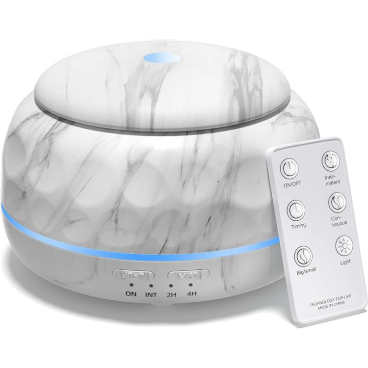 Diffusore di aromi da 300 ml con ultrasuoni, nebulizzatore a freddo e umidificatore, con 7 luci LED a colori variabili, ideale per camera da letto, casa e ufficio., Black Wood Grain, White Wood Grain, Yellow Wood Grain, Marble Grain