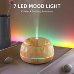 Diffusore di aromi da 300 ml con ultrasuoni, nebulizzatore a freddo e umidificatore, con 7 luci LED a colori variabili, ideale per camera da letto, casa e ufficio., Black Wood Grain, White Wood Grain, Yellow Wood Grain, Marble Grain