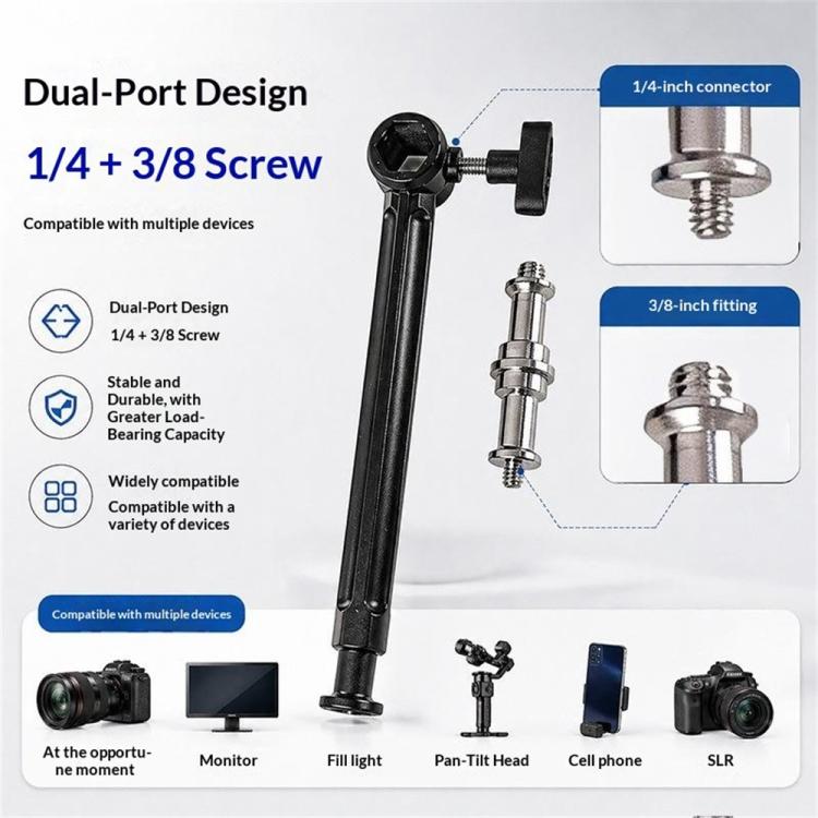 D087 Asta di prolunga in lega di alluminio da 50 cm, braccio di montaggio con doppia filettatura da 1/4 e 3/8 di pollice., 50cm