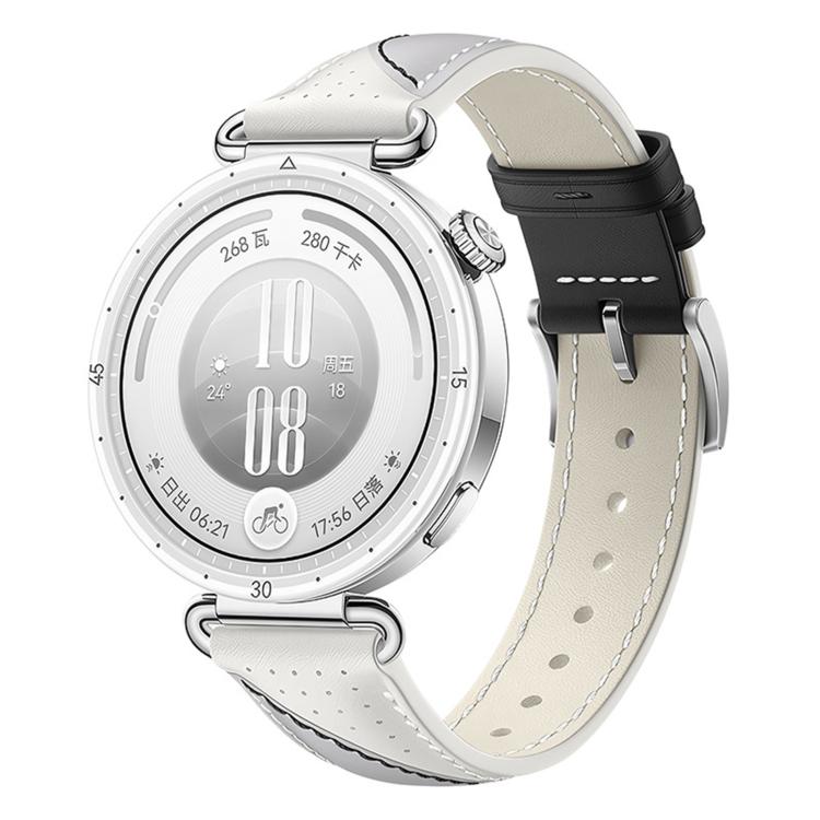 Spring Bar Style Pin Buckle Two-Tone Genuine Leather Watch Band, 18mm