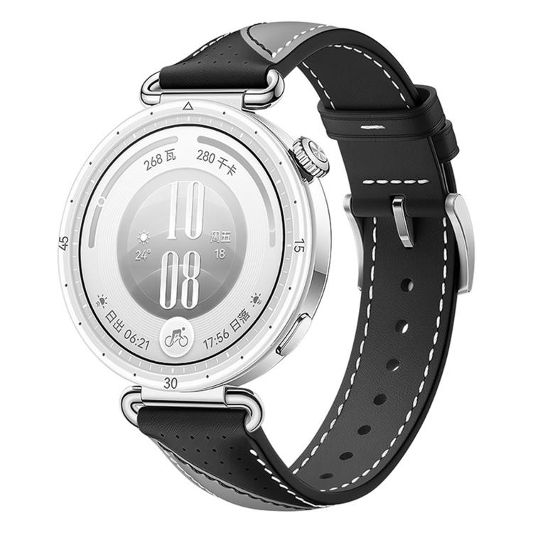 Push Button Spring Bar Style Pin Buckle Two-Tone Genuine Leather Watch Band, 18mm