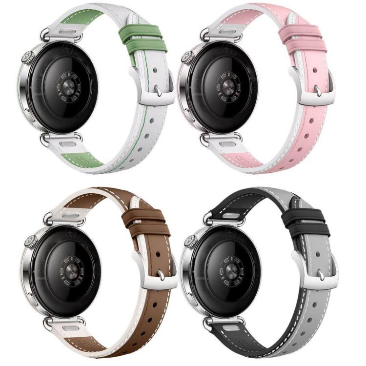 Push Button Spring Bar Style Pin Buckle Two-Tone Genuine Leather Watch Band, 18mm