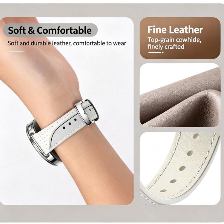 Push Button Spring Bar Style Pin Buckle Two-Tone Genuine Leather Watch Band, 18mm