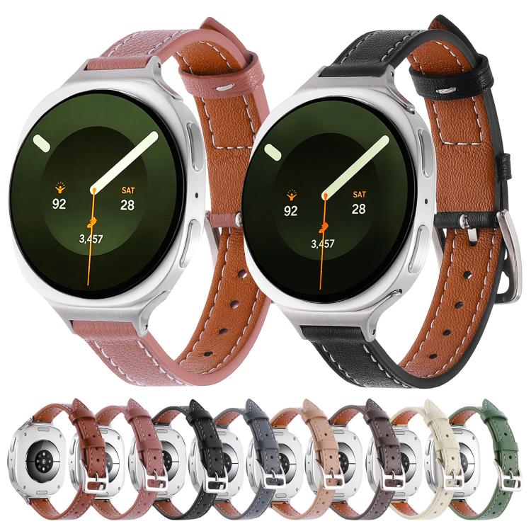 Slim Plain Genuine Leather Watch Band, For Galaxy Watch9 / 8 / 8 Classic