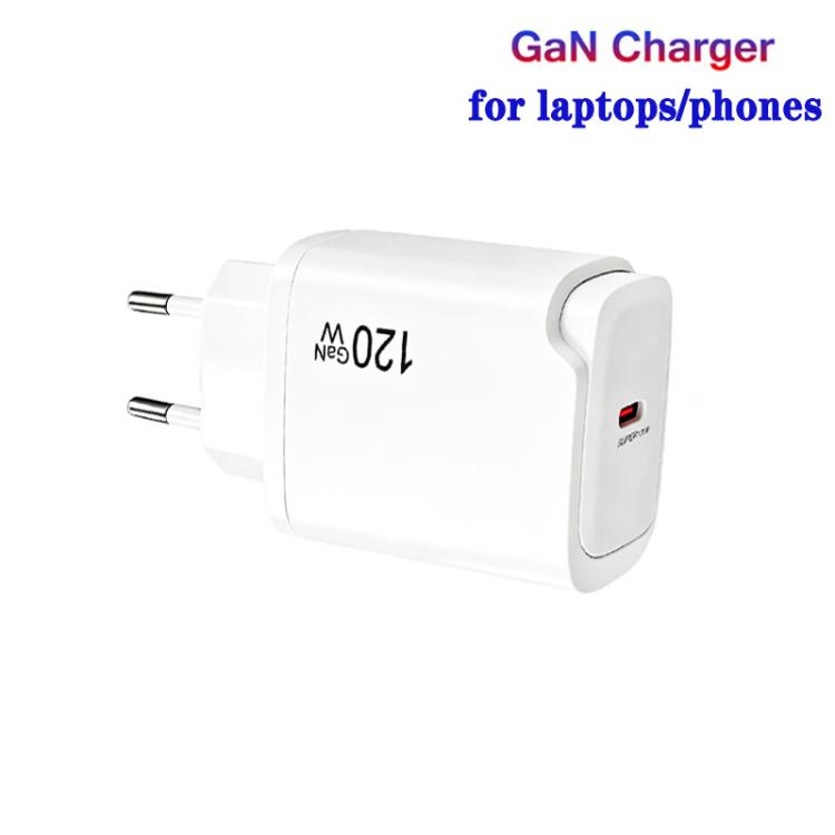 PD48 GaN 120W USB-C Laptop Power Supply with USB-C to USB-C Data Cable，EU Plug, EU Plug