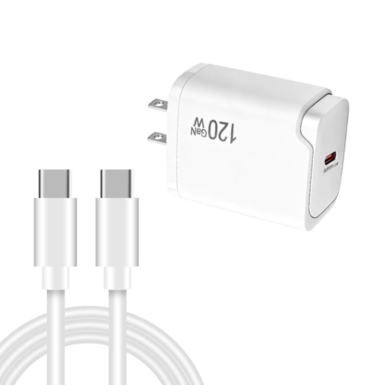 PD48 GaN 120W USB-C Laptop Power Supply with USB-C to USB-C Data Cable，US Plug, US Plug