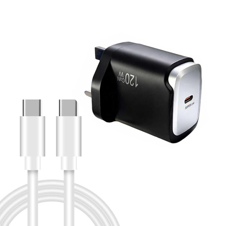 PD48 GaN 120W USB-C Laptop Power Supply with USB-C to USB-C Data Cable，UK Plug, UK Plug