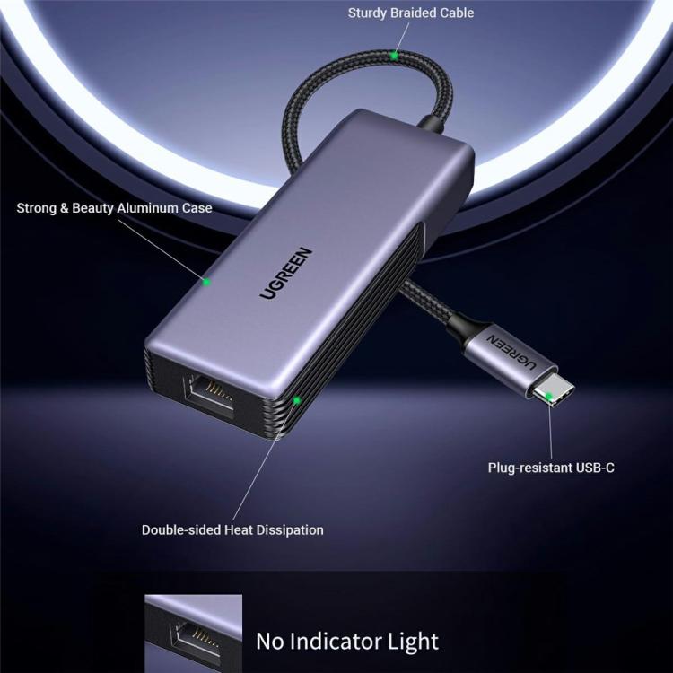 Adattatore Ethernet UGREEN CM848 35921 USB-C a RJ45 da 5 Gbps con scocca in lega di alluminio, CM848-35921