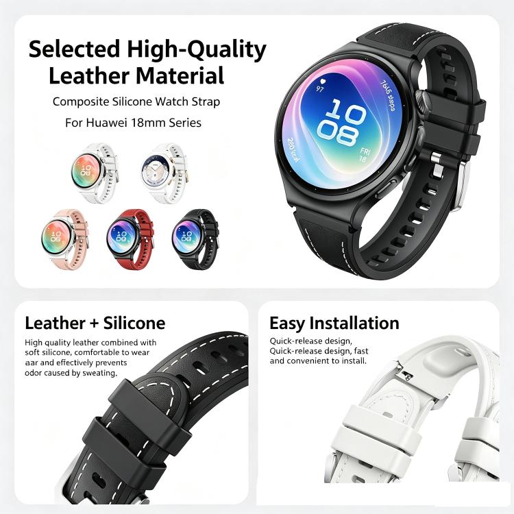 Microfiber Leather Hybrid Silicone Watch Band, 18mm