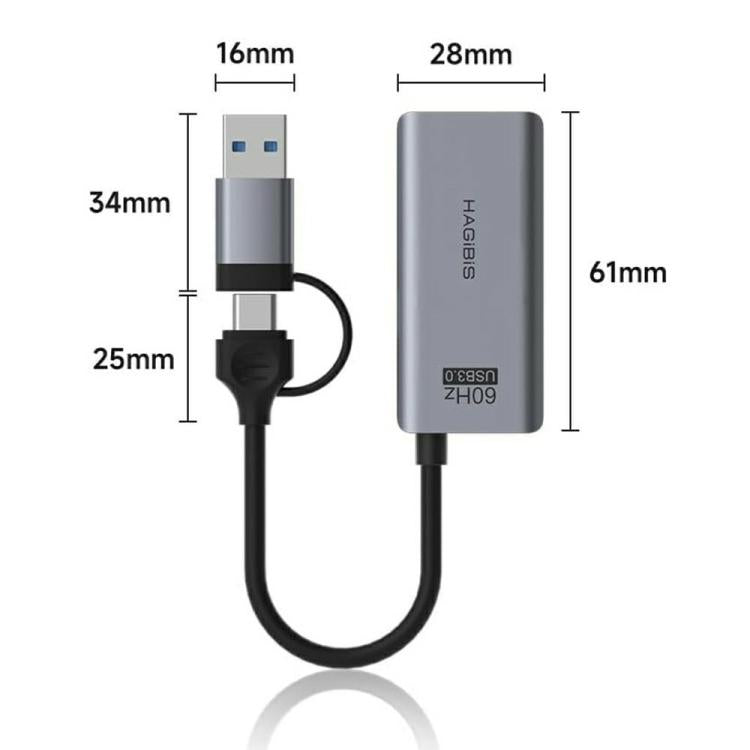 HAGIBIS UHC07P 100W PD Charging Adapter USB 3.0 HD Video Capture Card