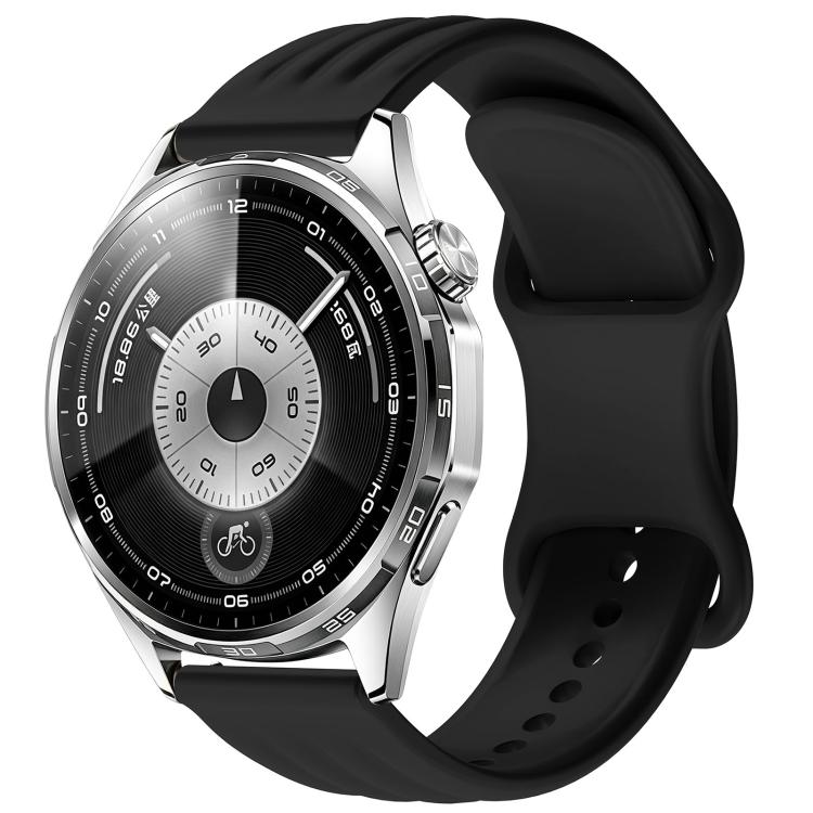 Wave-Textured Butterfly Clasp Solid Color Silicone Watch Band, 22mm, 20mm