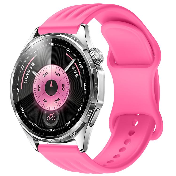 Wave-Textured Butterfly Clasp Solid Color Silicone Watch Band, 18mm