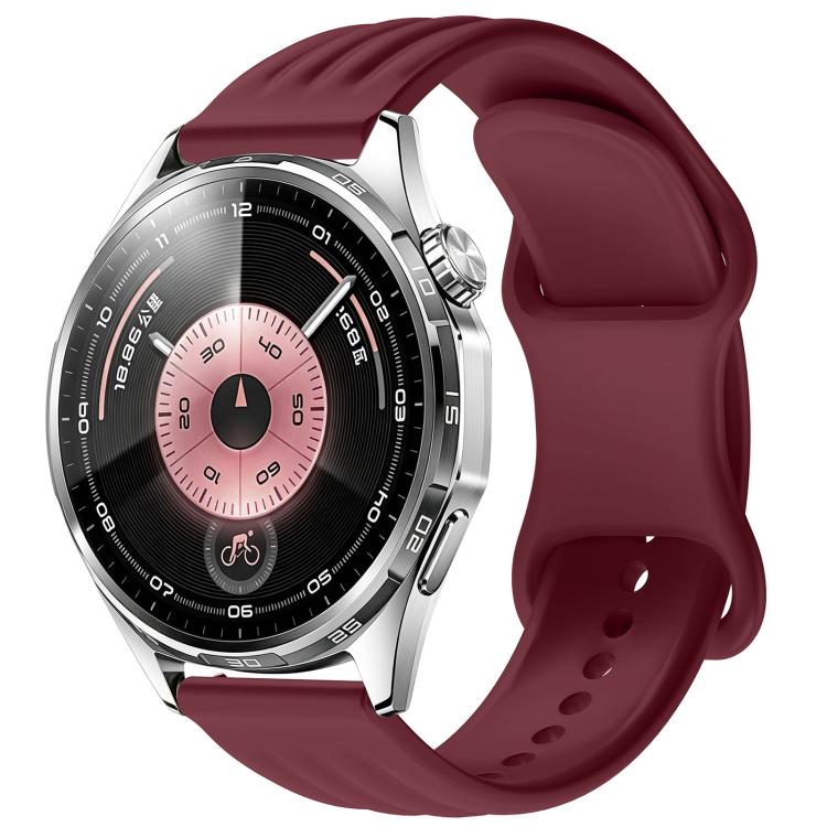 Wave-Textured Butterfly Clasp Solid Color Silicone Watch Band, 18mm