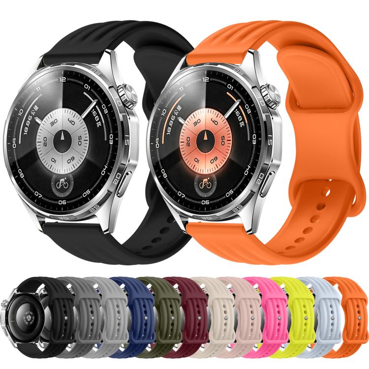 Wave-Textured Butterfly Clasp Solid Color Silicone Watch Band, 18mm